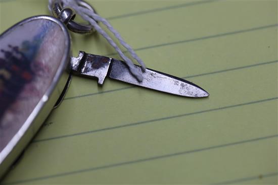 A Victorian silver and enamel combination vesta case/penknife and propelling pencil, by Sampson Mordan & Co,